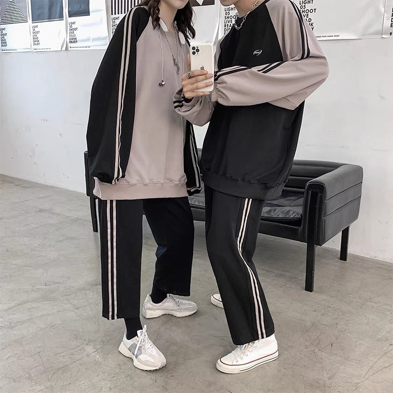 Đồ Bộ nam nữ  mùa đông⚡ Bộ Nỉ Kẻ Sọc Thể Thao Unisex Dáng Sporty Khỏe Khoắn -B5- hot trend 2022