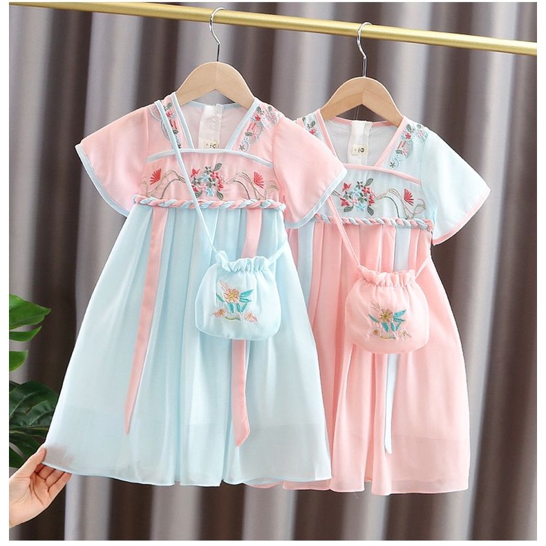 Đầm Hán Phục Ngắn Tay Thời Trang Mùa Hè Xinh Xắn Dành Cho Bé Gái