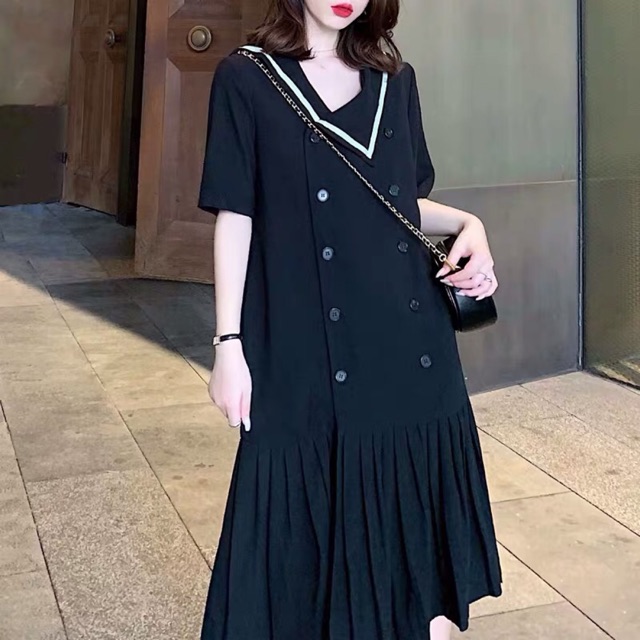 {order bigsize,M-4xl}Váy dáng dài chân váy xếp li cổ lệch thời trang