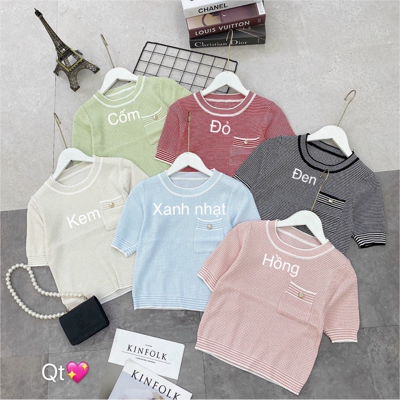 Áo len cổ tròn túi ngực ngắn tay co giãn nhiều màu AL1554 - NhiNhi Shop