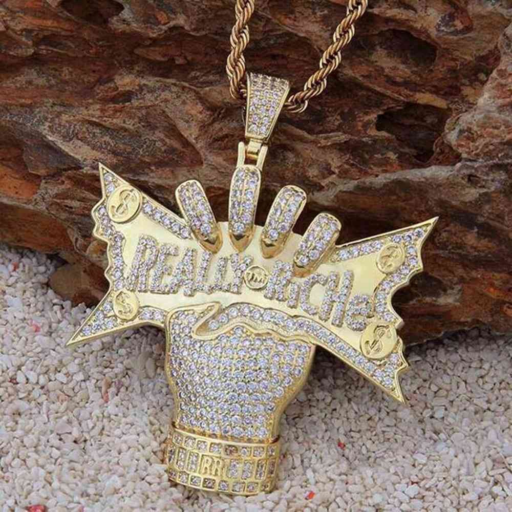 “Really Riche” Huruf Liontin Kalung, Hip Hop Rantai Emas, Zirkon Liontin, Perhiasan Kalung Pria