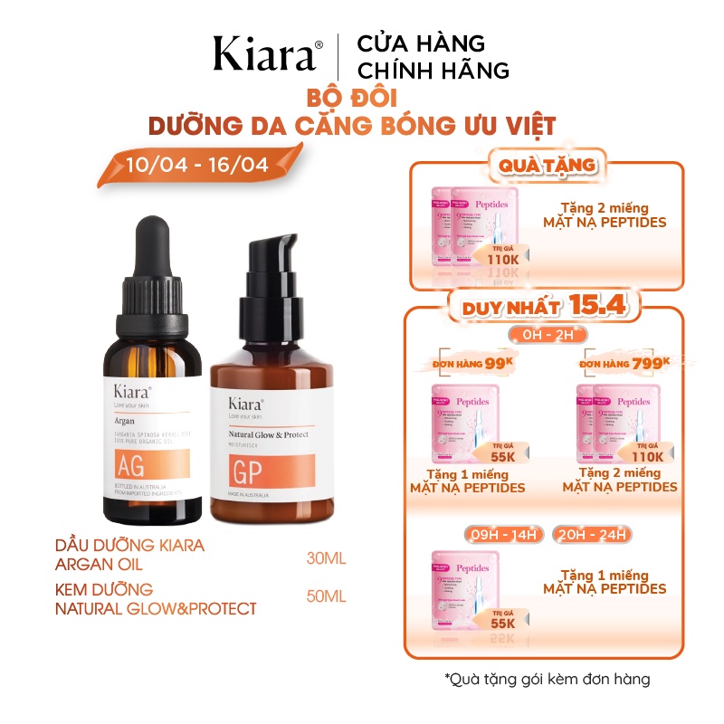 Bộ Đôi Dưỡng Da Căng Bóng Ưu Việt Kiara Argan Oil và Natural Glow and Protect