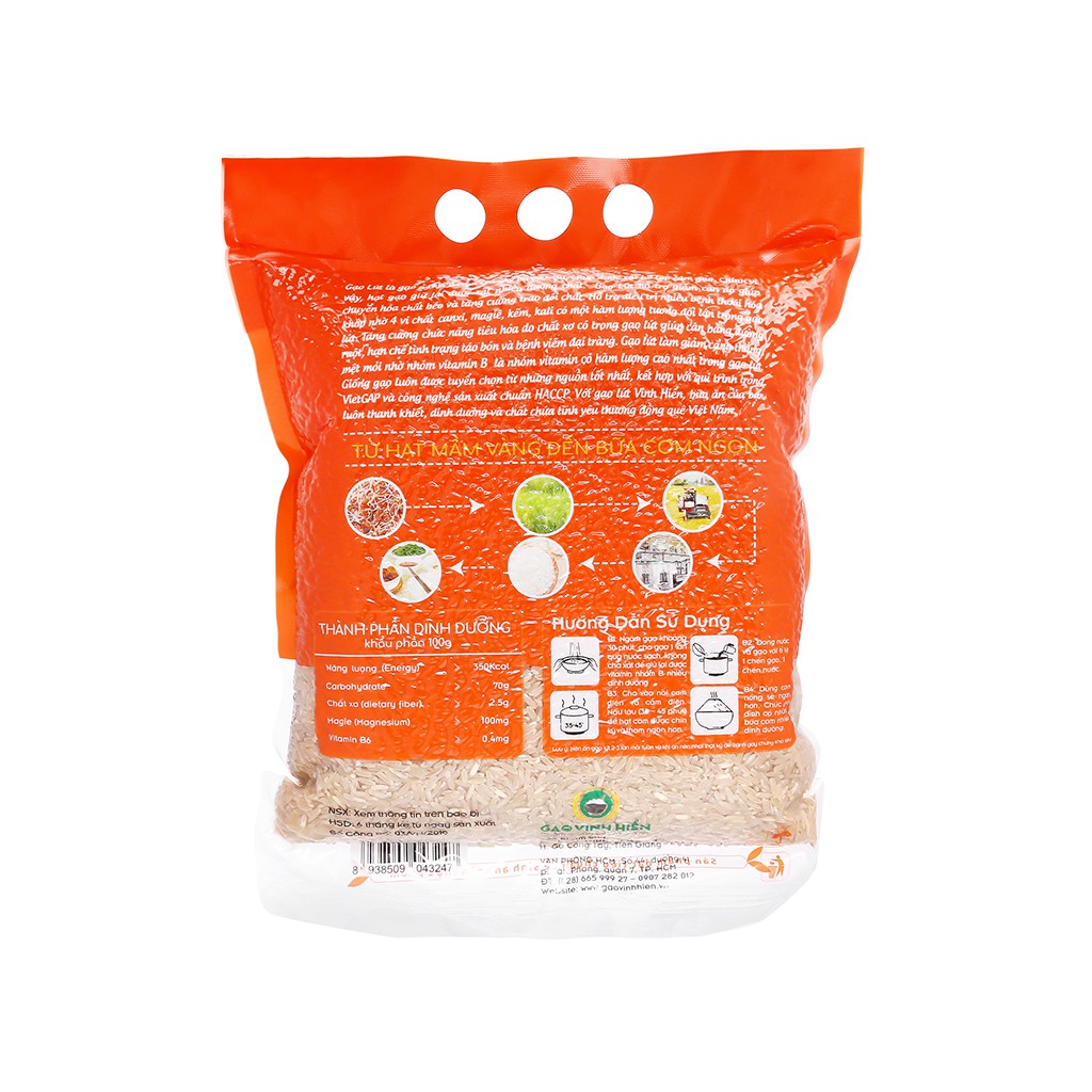 Combo 6 túi Gạo Lứt VietGAP 2kg tặng thêm 1 túi Lứt VietGAP 2kg - dẻo mềm, thơm ngon, đạt chuẩn VietGAP