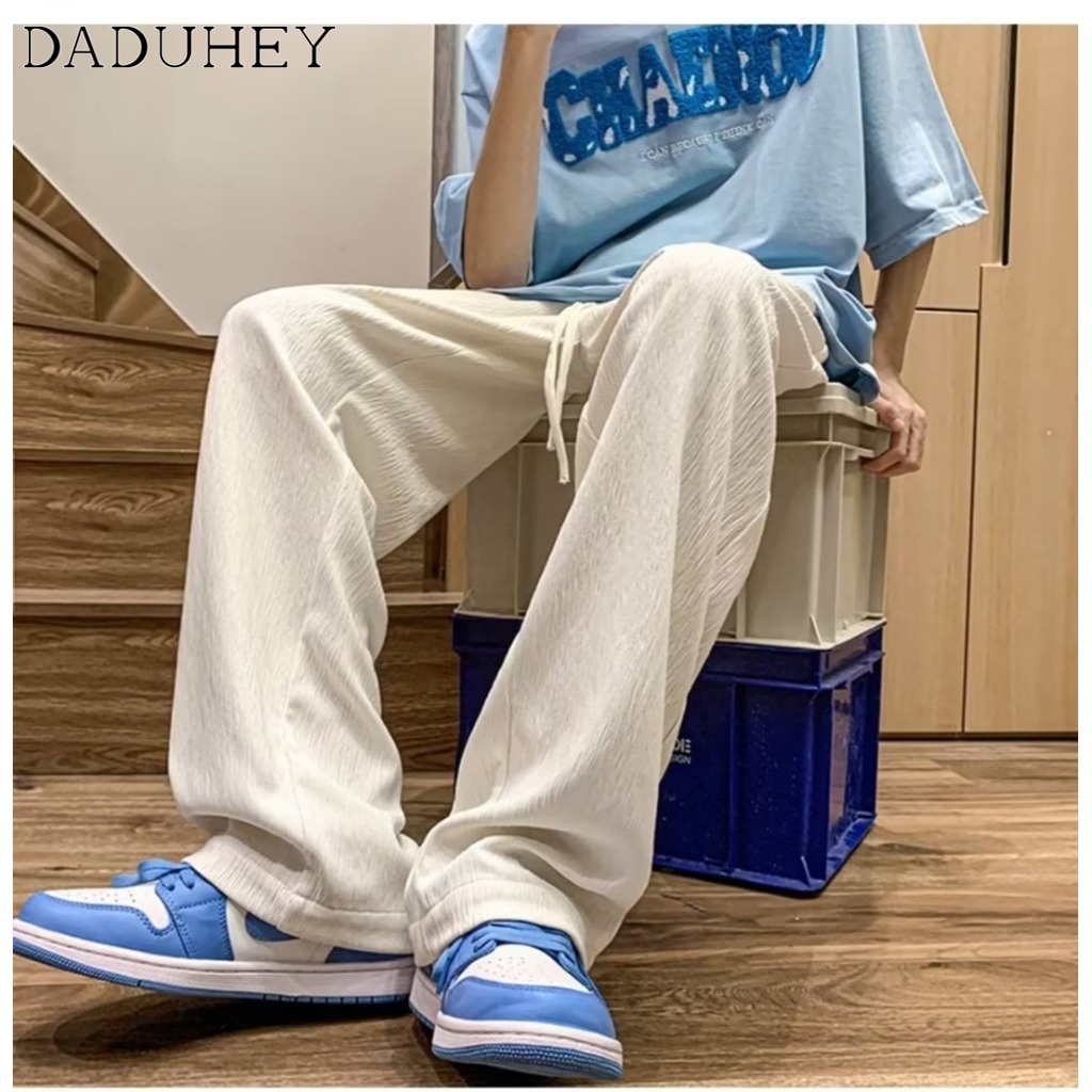 Quần dài ống rộng trơn màu eo cao thời trang cơ bản mùa thu mới 2022 dành cho nam