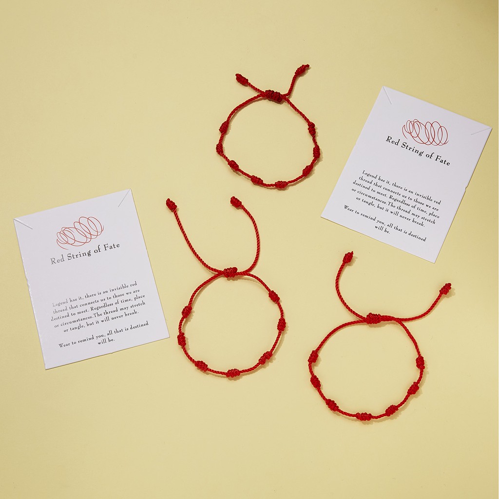 set 2 Vòng tay tình bạn dây bện màu đỏ 7 nút thắt