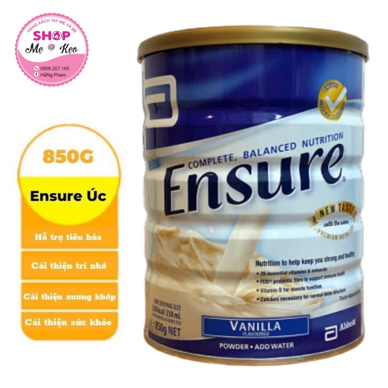 Sữa Ensure Úc Hộp 850g (Date 10/2023) Hương Vanilla Chính Hãng Giá Tốt - hàng air 100%