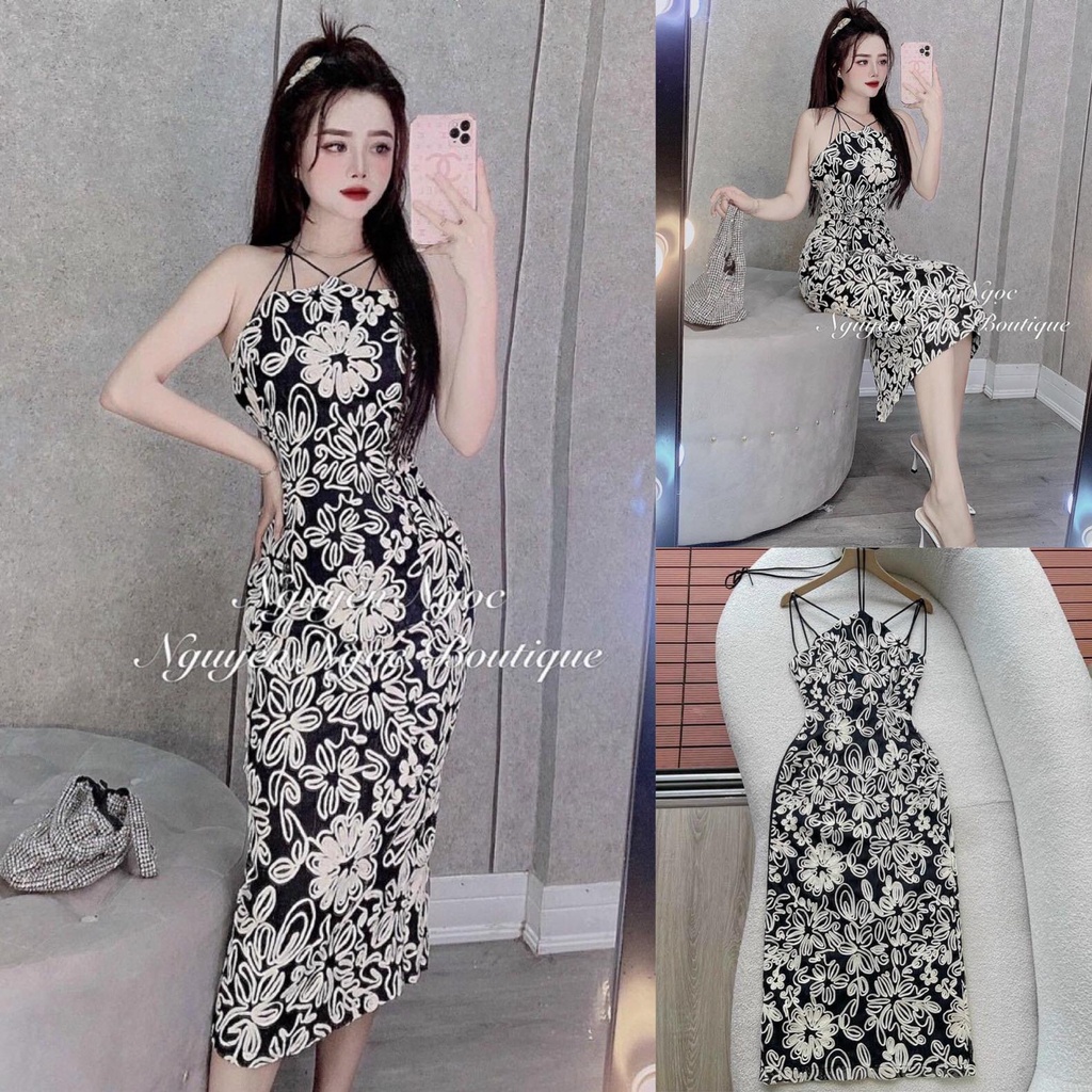 Đầm Váy Nữ Chất UMI Ôm Body Đan Dây Cổ Hoạ Tiết Hoa Lá Thiết Kế Sang Chảnh Đi Làm Công Sở, Đi Chơi Du Lịch Cực Xinh Đẹp
