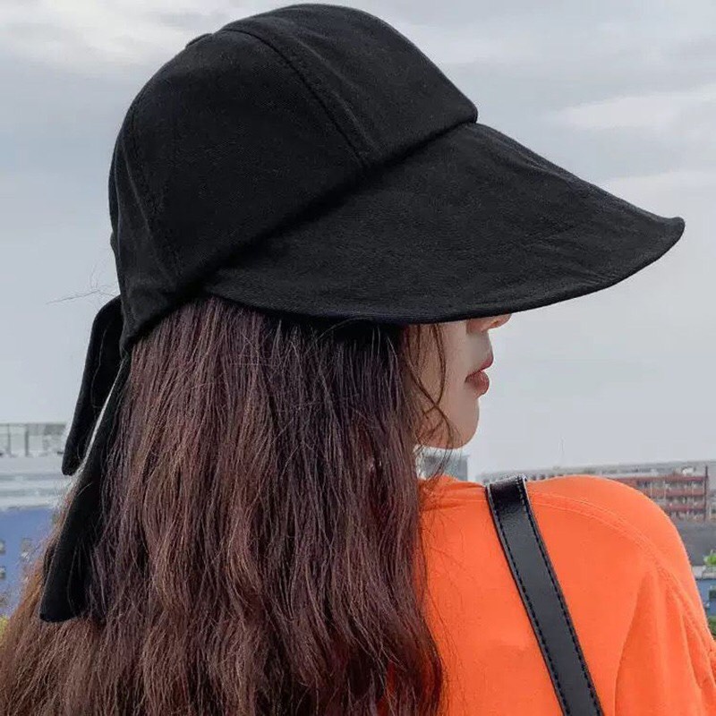 Mũ Nón Bucket Nửa Đầu Chống Nắng Hàn Quốc Lưỡi Trai Vải Mềm Uzzlang Phối Nơ Thời Trang Cho Nữ