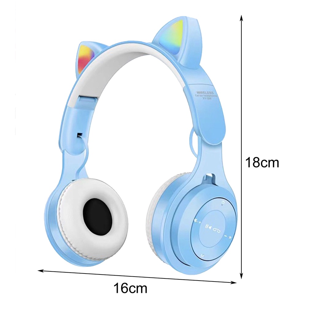 Tai Nghe Chụp Đầu Bluetooth 5.0 Hình Tai Mèo Phát Sáng