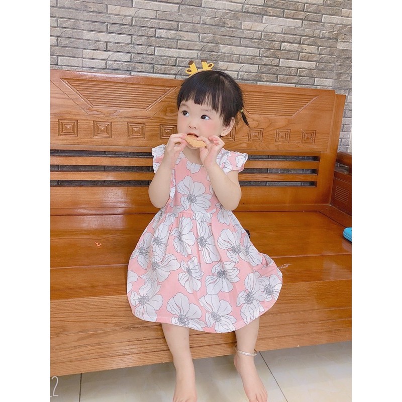 Váy lanh bé gái HC KIDS, kiểu đầm dáng suông cánh tiên mềm mại cho các bé diện hè (sz 1-6 tuổi) - HK KIDS