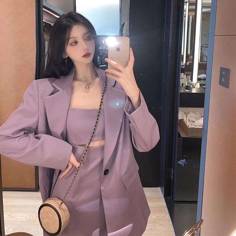 Set Áo Khoác Dài Tay Và Đầm Hai Dây Thiết Kế Mới Thời Trang Dành Cho Nữ