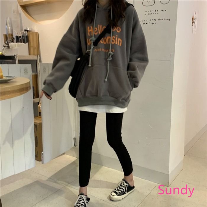 Áo Hoodie Thu Đông Tay Dài Dày Dặn Plus Size Phong Cách Hàn Quốc Cho Nữ