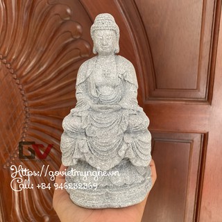 [Phật A Di Đà] Tượng đá Phật A Di Đà trang trí ngồi tòa sen - Chiều cao 20cm - Màu xám
