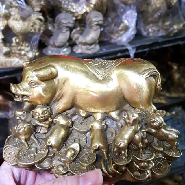 Tượng Heo Vàng và Đàn Con Tài Lộc dài 15cm