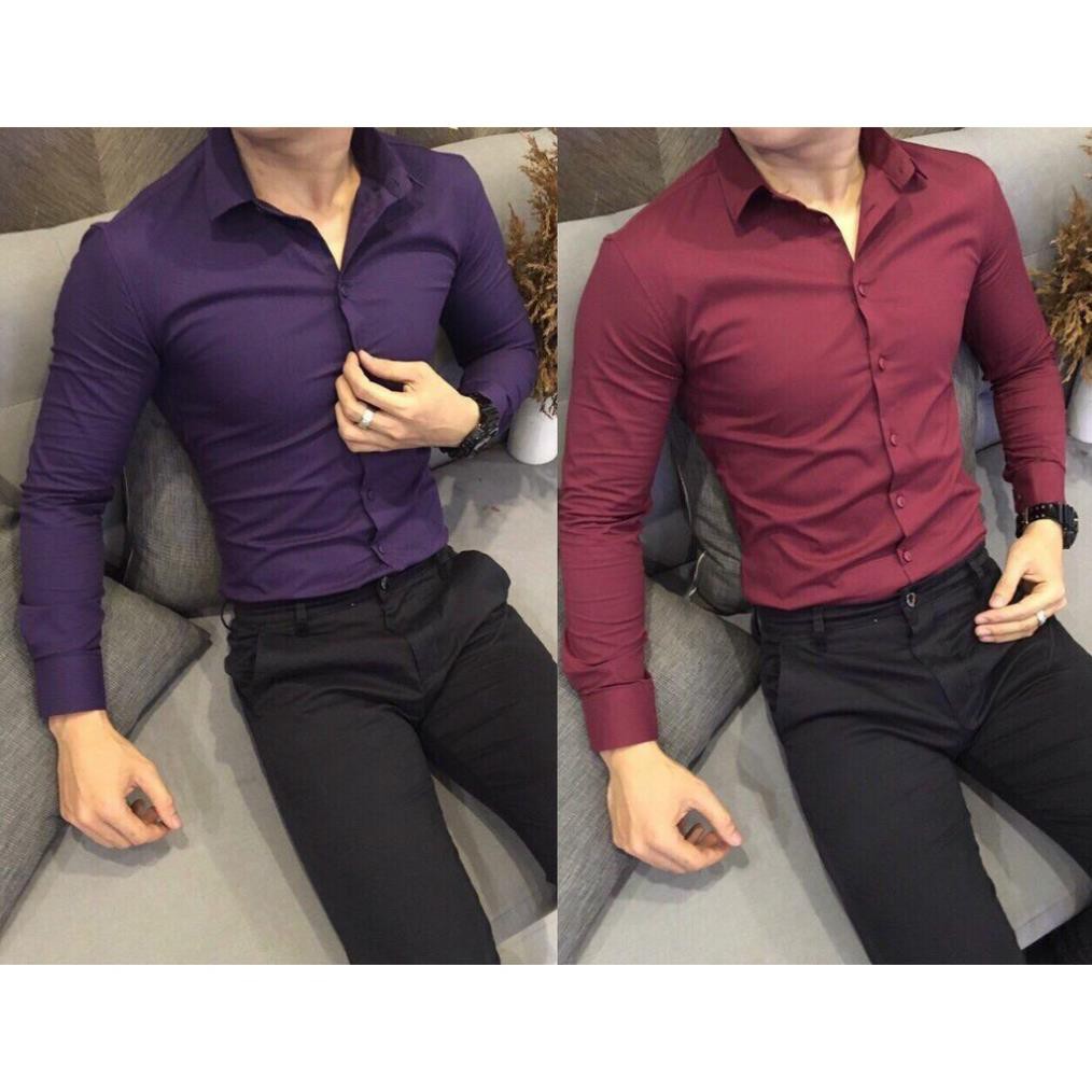 Áo Sơ Mi nam trơn, chất lụa mềm mịn dáng ôm thích hợp với nhiều lứa tuổi, dáng body, slimfit cực chuẩn | BigBuy360 - bigbuy360.vn