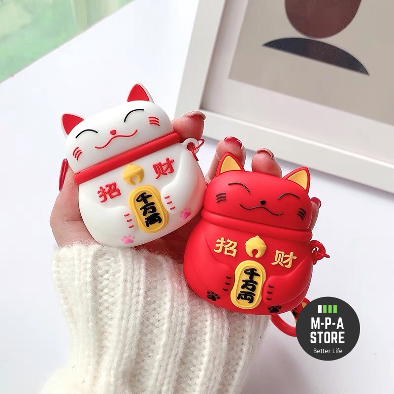 Case đựng tai nghe airpod 1 2 Pro nhựa dẻo chống va đập hình MÈO THẦN TÀI