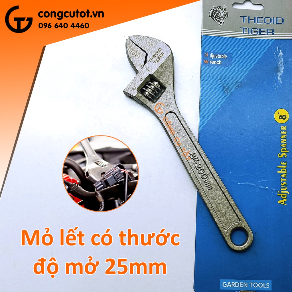 Mỏ lết 200mm d Tiger có thước độ mở 25mm