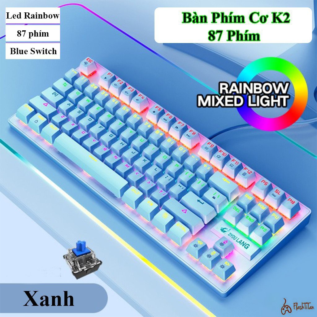 Bàn Phím Cơ K2 Pro - Bàn Phím Cơ Máy Tính Chuyên Game Có 10 Chế Độ Màu Blue Switch - Bảo hành 12 tháng