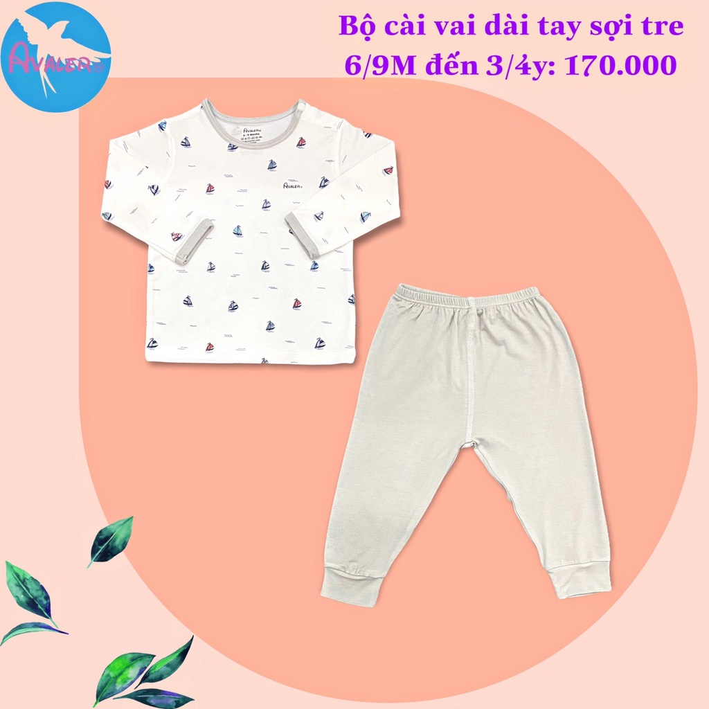 Bộ cài vai dài tay sợi tre hoạ tiết cho bé trai/bé gái Avaler