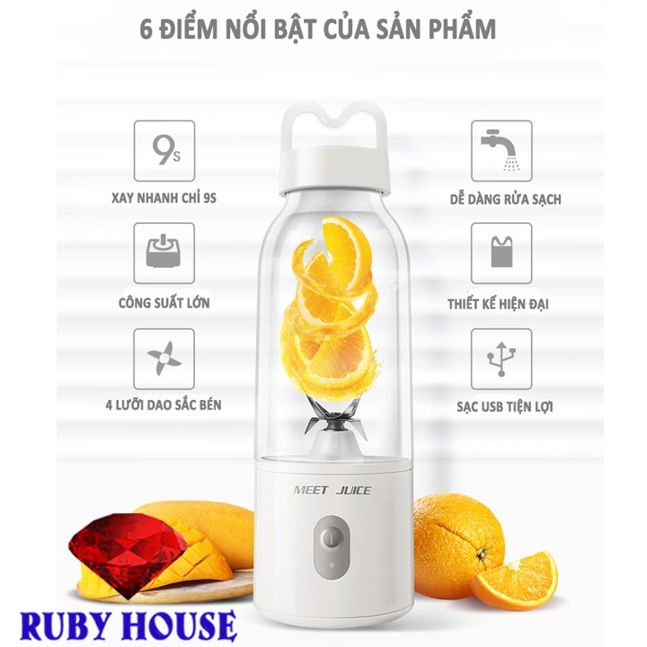 [BH 1 ĐỔI 1]Máy xay sinh tố cầm tay Meet Juice CHÍNH HÃNG ,  Xay cực nhanh 9s, động cơ khỏe, hàng cao câp-Ruby House