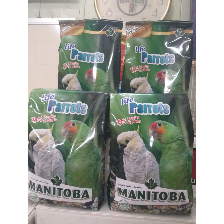 Hạt trộn hoàn chỉnh LIFE PARROTS manitoba gói nguyên 2kg dùng cho vẹt amazon, cookato và các dòng cùng size