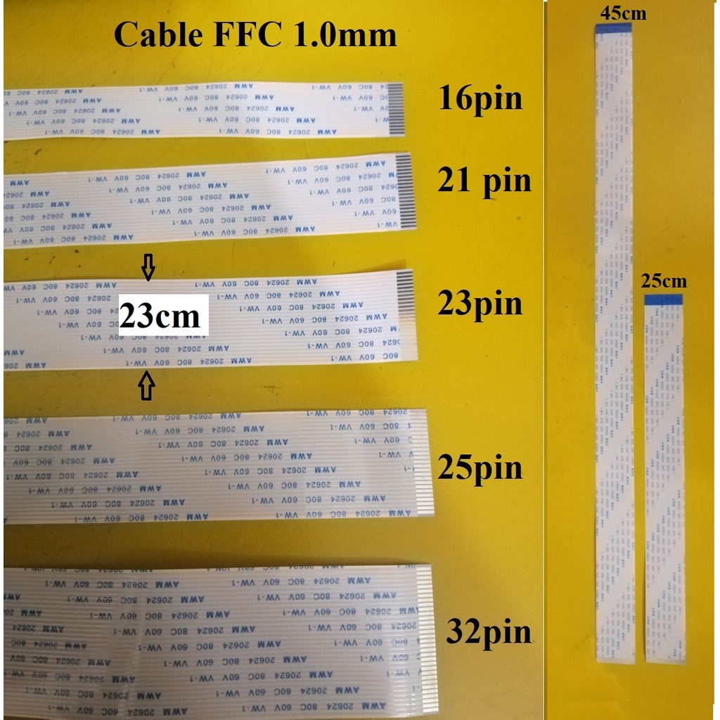 Cable FFC NGHỊCH (Type B): (Chân pin: 0.5-1.0-1.25mm) - (Số pin: 16-21-23-25-32pin) - (Chiều dài: 25-45cm)