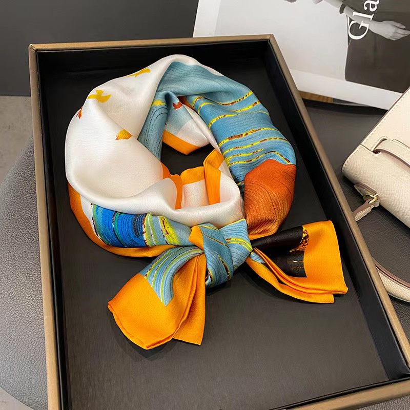 Khăn Choàng Lụa In Tranh Sơn Dầu Phong Cách Retro Pháp Thời Trang Hàng Mới 24H