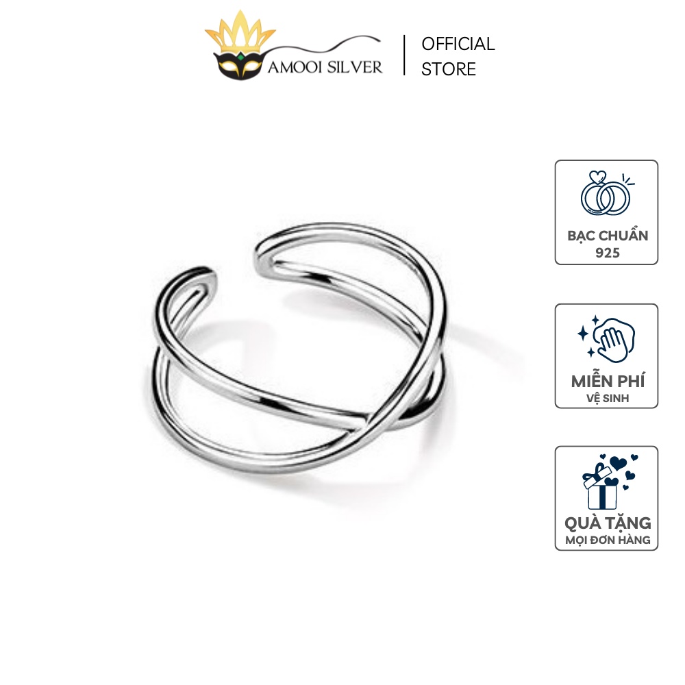 Nhẫn Bạc S925 Freesize Dáng Hở Mẫu Chéo Quả Cầu Chữ X - Amooi Silver AN65