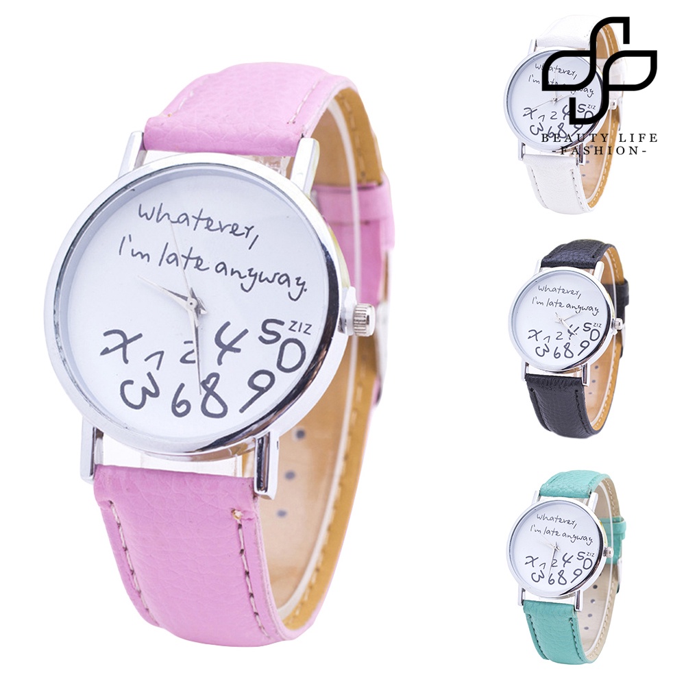 BEA™ Whatever Im Late Anyway Letter Round Dial Leather Quartz Watch