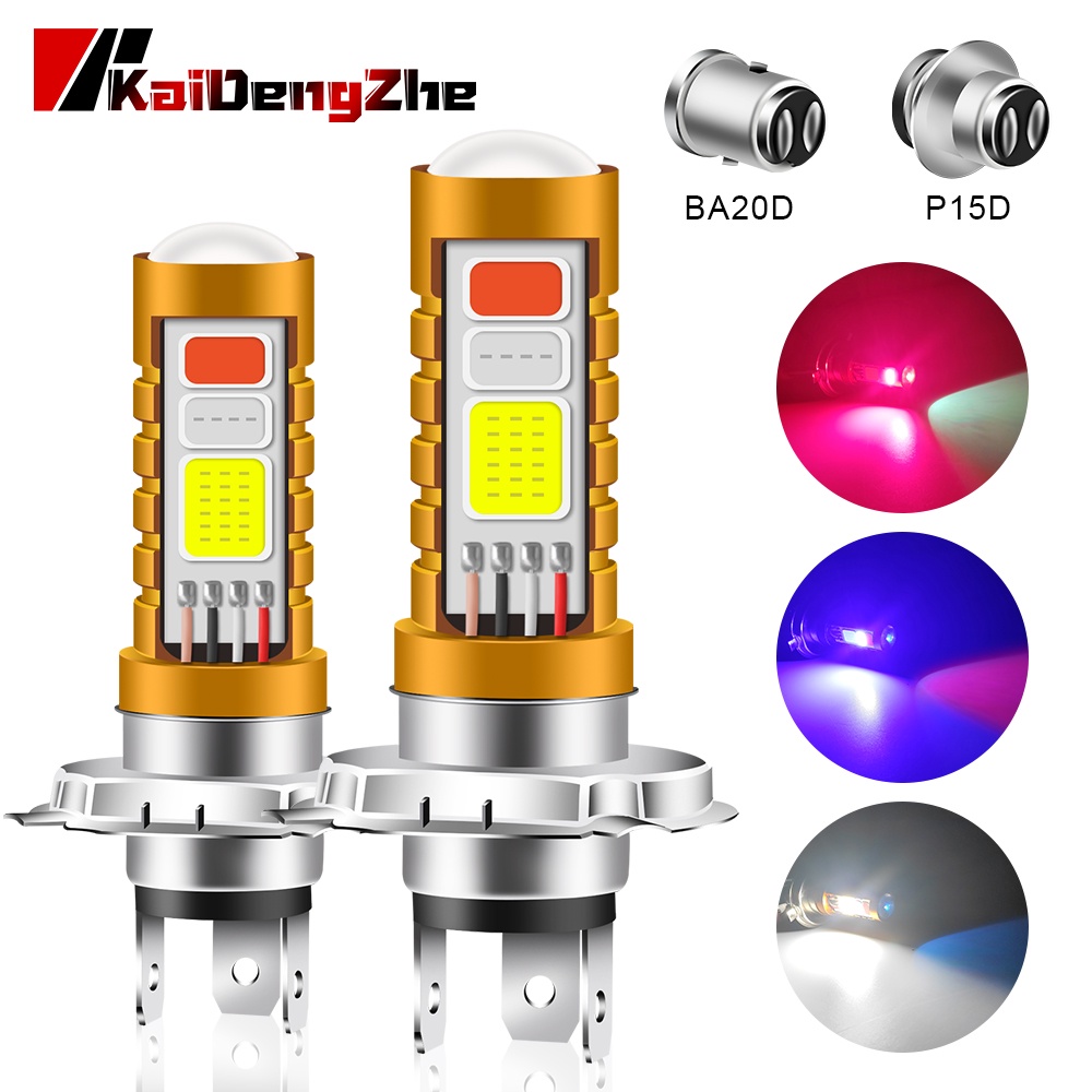 Bóng đèn pha led 3 trong 1 P15D H4 H6 BA20D chùm tia sáng nhấp nháy hi / lo cho xe máy