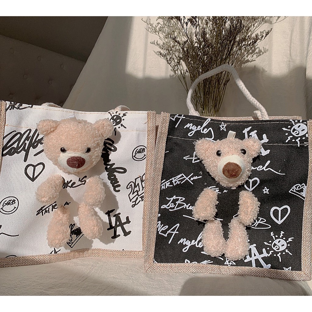 Túi cói đính gấu Teddy Bear dễ thương LittleThings