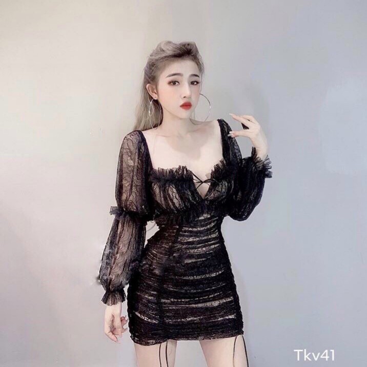 Đầm body ren 2 lớp tay phồng sang chảnh | BigBuy360 - bigbuy360.vn