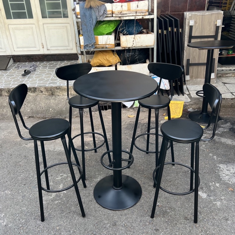 Ghế cao 75cm gỗ full đen dùng quầy bar, ban công, cafe mới