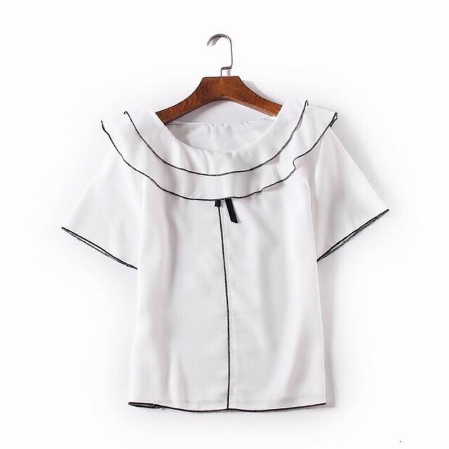 Áo chiffon voan xốp mỏng phối dây nơ hàng xuất dư