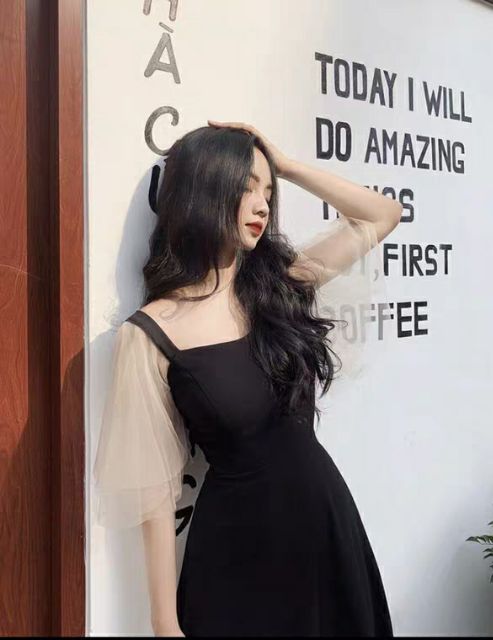 váy cổ vuông tay bèo Quảng Châu nhiều màu xinh xắn