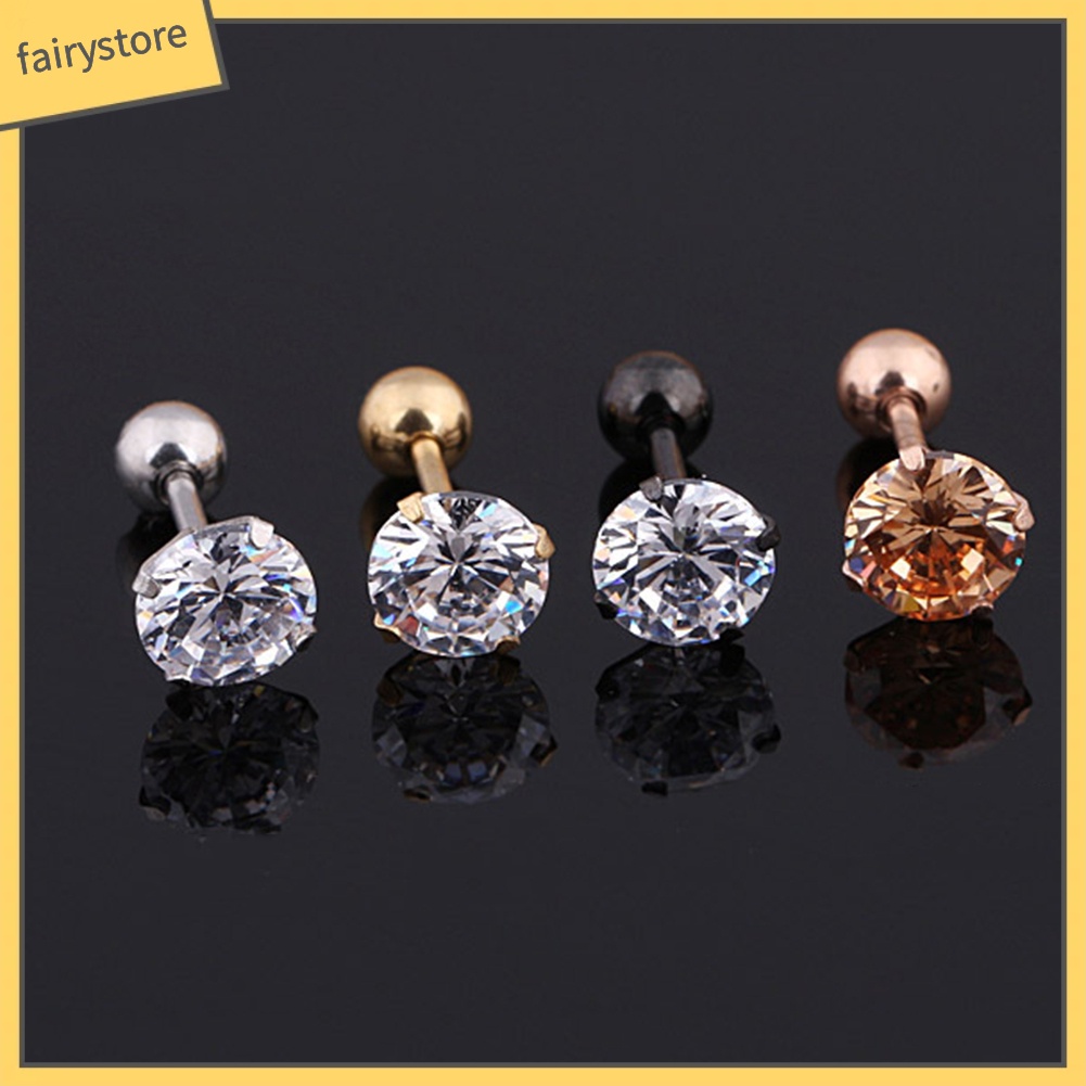 Khuyên tai thép titan đính đá nhân tạo thời trang cho nữ