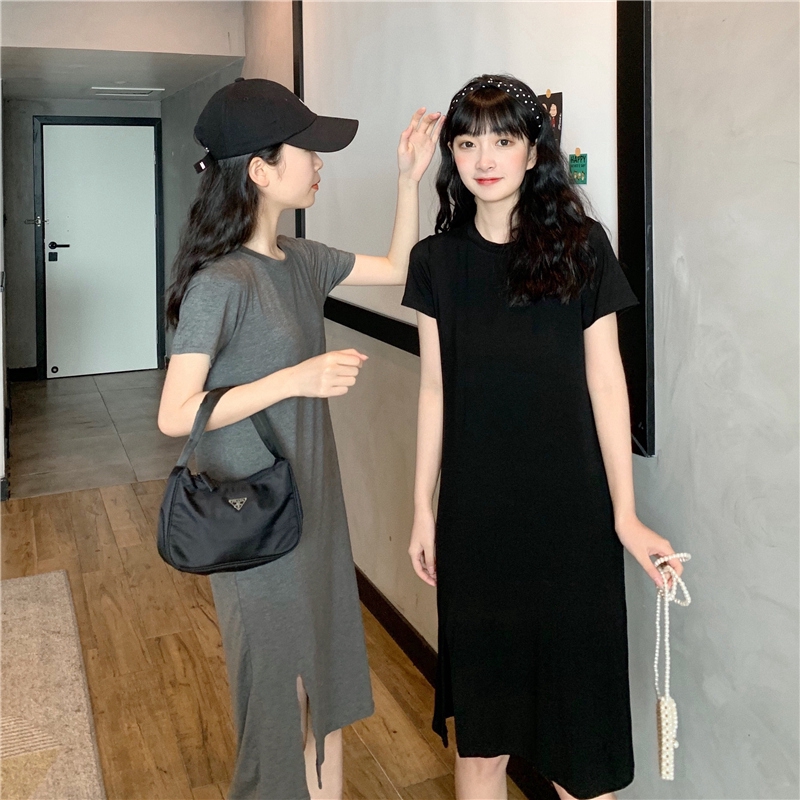 SUXI Đầm Nữ Ngắn Tay Kiểu Hàn Quốc