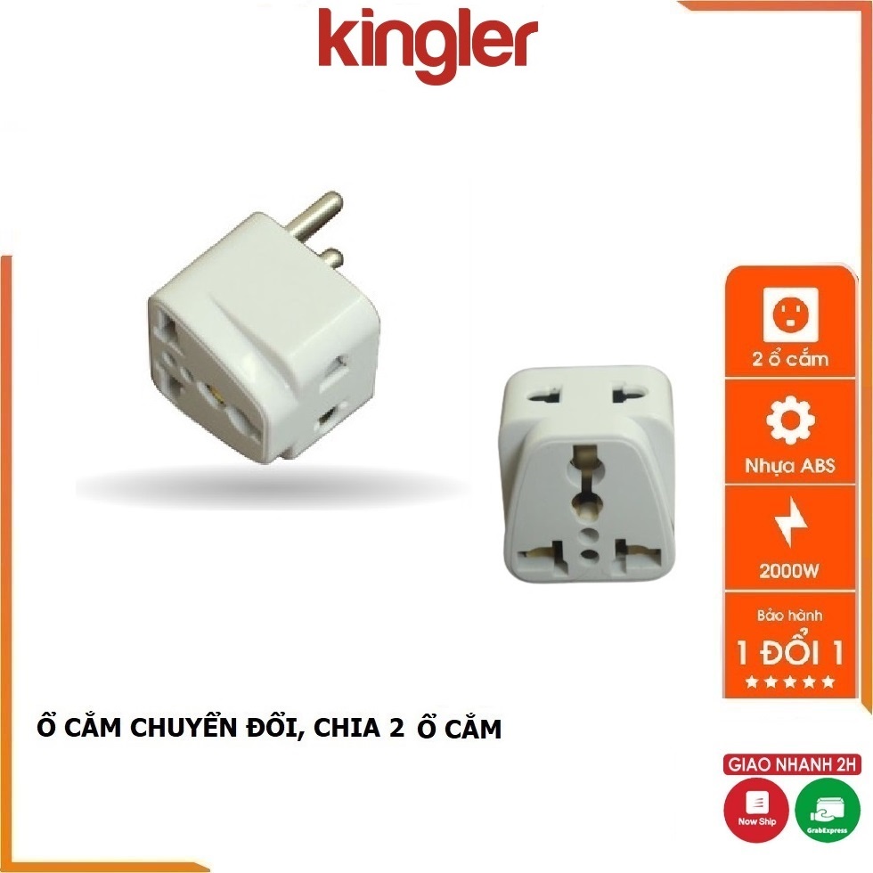 Ổ Cắm Điện 2 Chức Năng: Ổ Cắm Chuyển Đổi 3 Chấu Sang 2 Chấu Và Chia 2 Ra Ổ Cắm - Kingler 8610