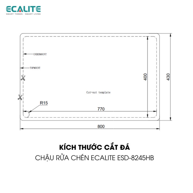 Chậu Rửa Chén Vision Manual Sink Ecalite ESD-8245HB - Ngang 82 cm
