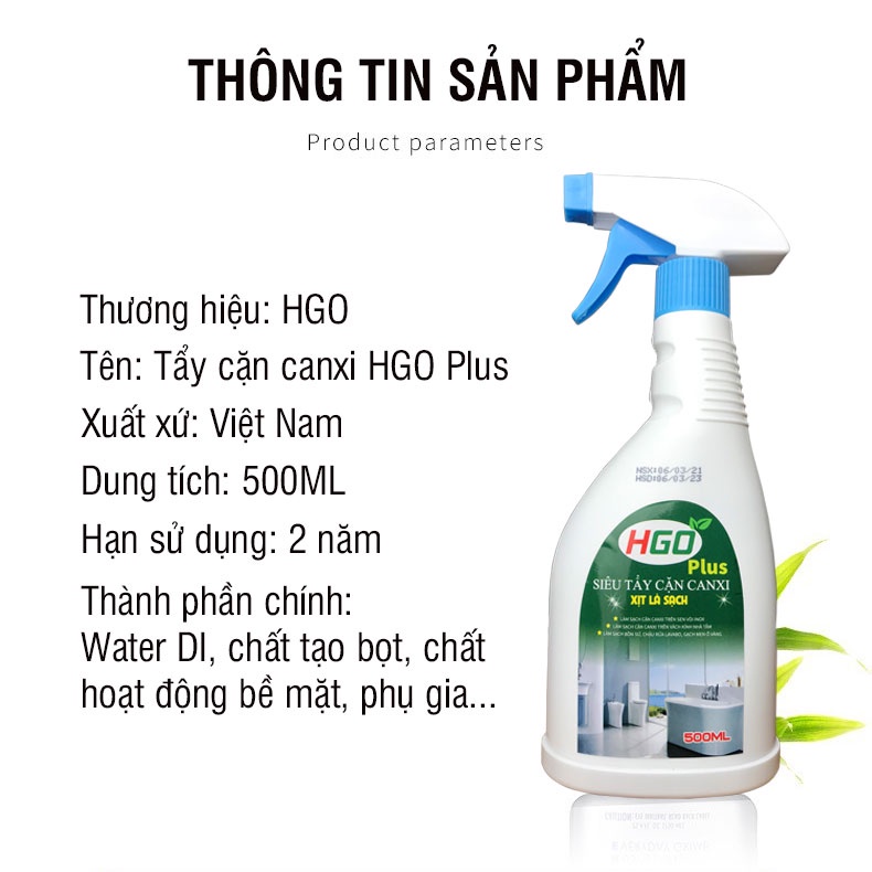 [COMBO 2] Tẩy cặn canxi nhà tắm HGO PLUS an toàn, tiện lợi, hiệu quả 500ml