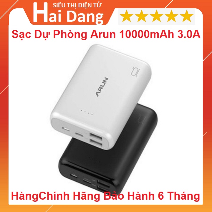 Pin Sạc Dự Phòng Mini, Chính Hãng Arun - CK10 - 10000MAh Nhanh 3.0A - Siêu Bền Tiện Dụng - Thiết Kế Chắc Chắn Thanh Lịch