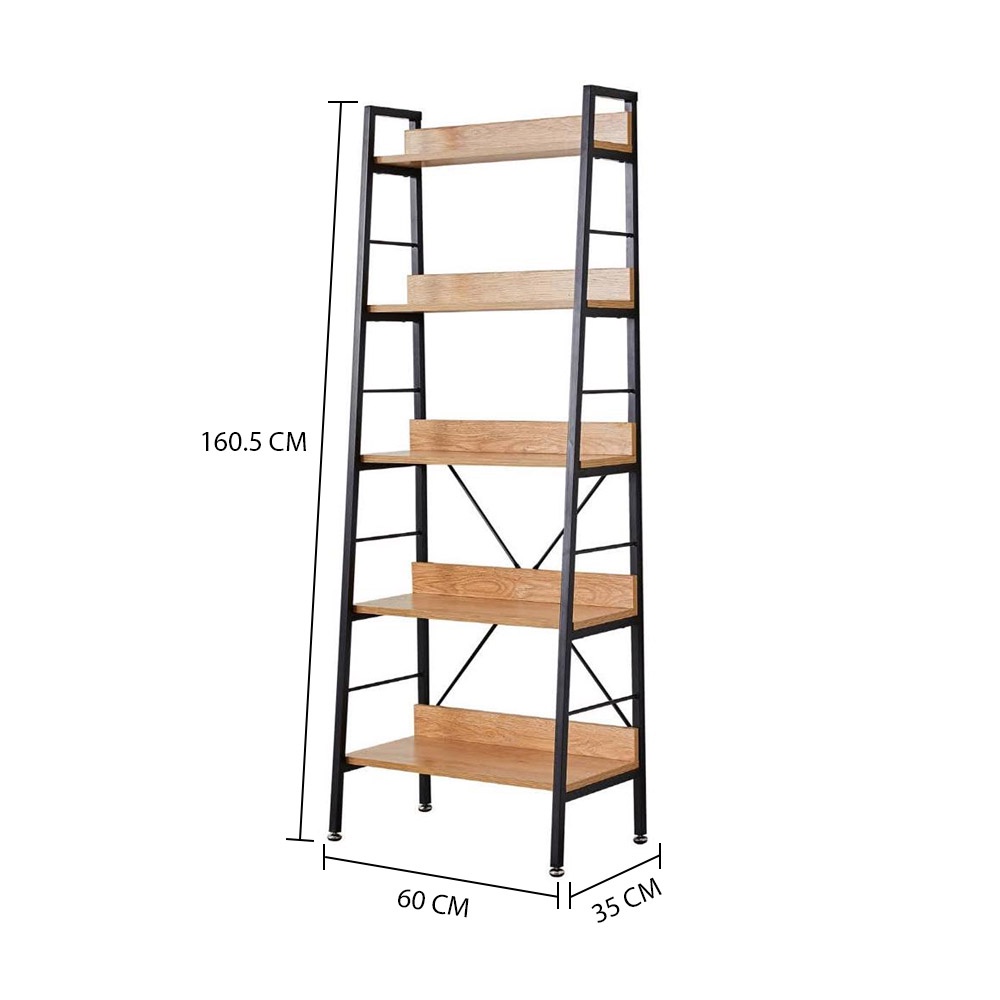 HomeBase FURDINI Kệ 5 tầng bằng thép có ngăn bằng gỗ ép thiết kế mở hiện đại Thái Lan W60xH160,5xD35cm màu nâu/đen