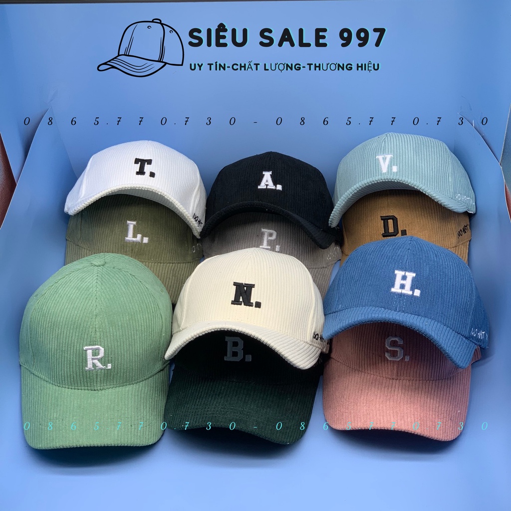 NÓN KẾT THÊU CHỮ CÁI, MŨ LƯỠI TRAI NHIỀU MÀU CHẤT NHUNG GÂN DÀY MỊN ĐẸP