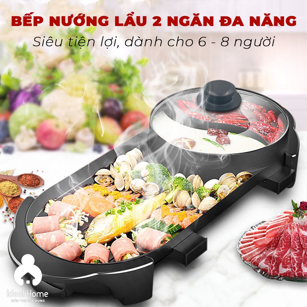 - BẾP NỒI LẨU NƯỚNG ĐA NĂNG ĐIỆN KHÔNG KHÓI ĐIỀU CHỈNH RIÊNG BIỆT - IDEAL HOME