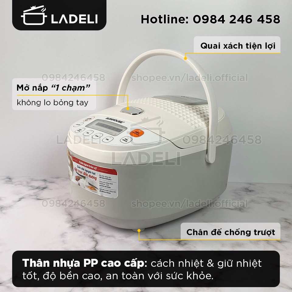 [Mã ELHADEV giảm 4% đơn 300K] Nồi cơm điện tử 1.8L SUNHOUSE SHD8906 đa năng