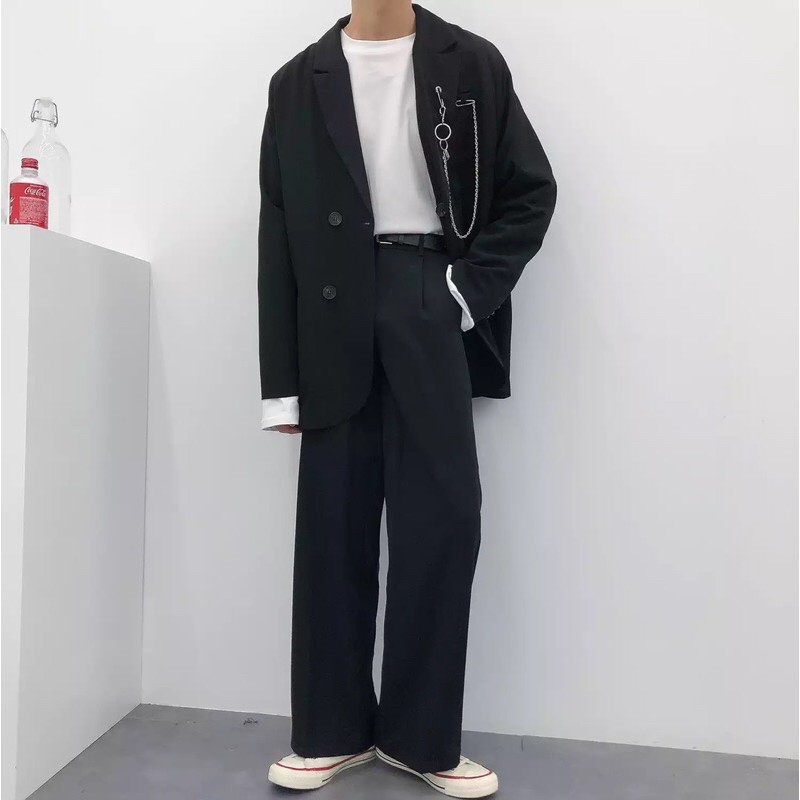 Áo Blazer Kèm Phự Kiệm Vest Unisex From Rộng Phong Cách Hàn Quốc V02