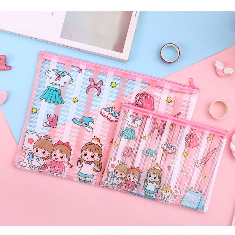 Túi Đựng Bút Dạng Lưới Trong Suốt Cỡ Lớn Whi A4 A5 Họa Tiết Hoạt Hình