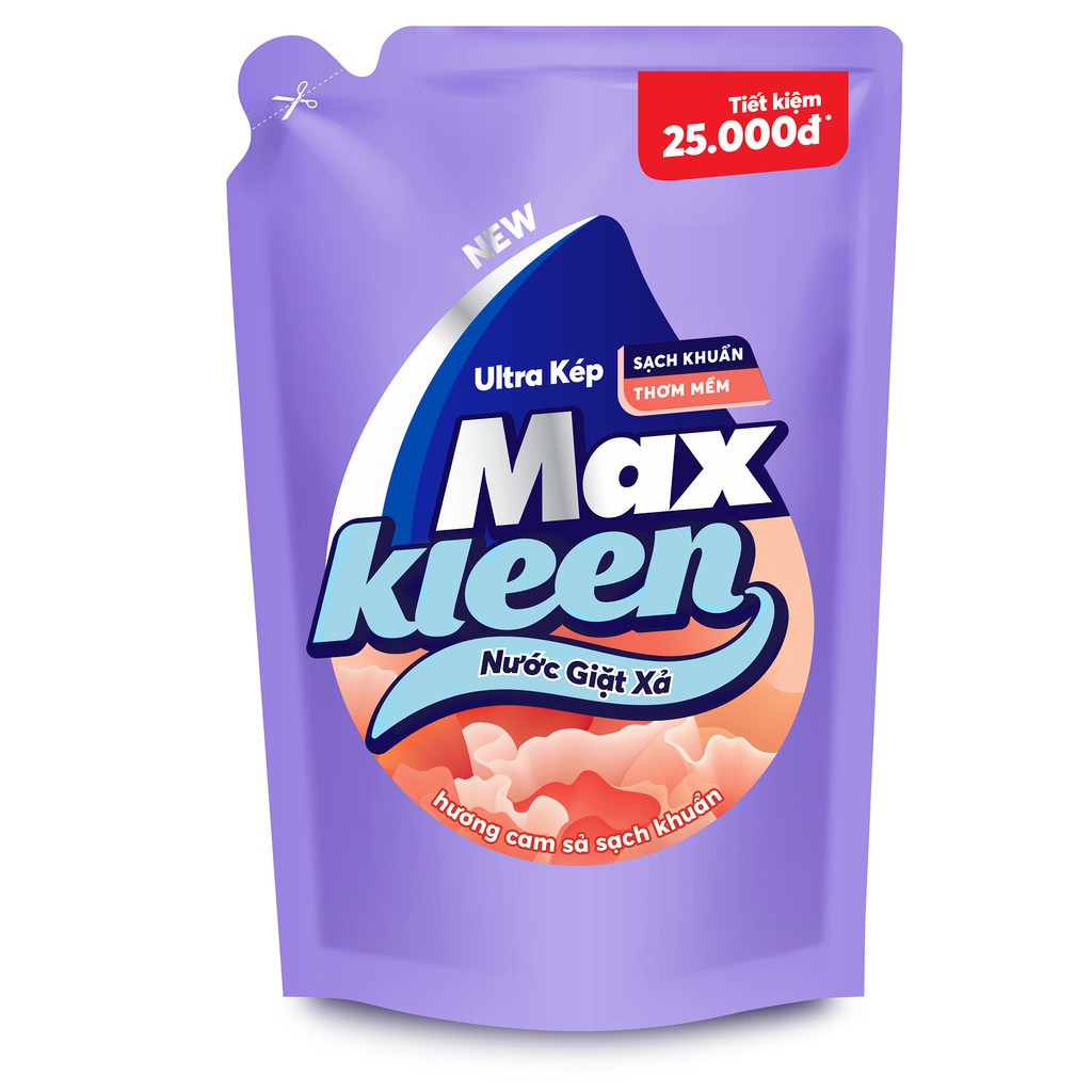 [HC GIFT] Túi Nước Giặt Xả MaxKleen hương Cam Sả Sạch Khuẩn 2.4kg