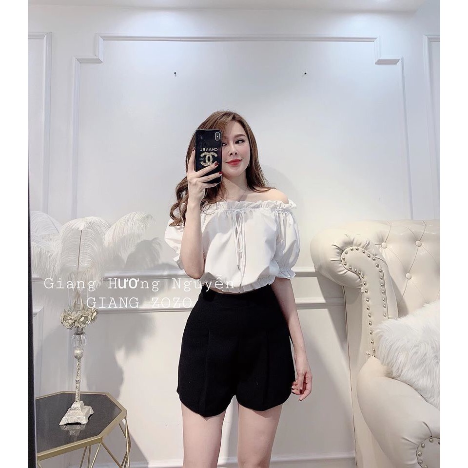 SET ÁO TRỄ VAI BÈO TRẮNG MIX QUẦN ĐÙI UMI ĐEN HOT