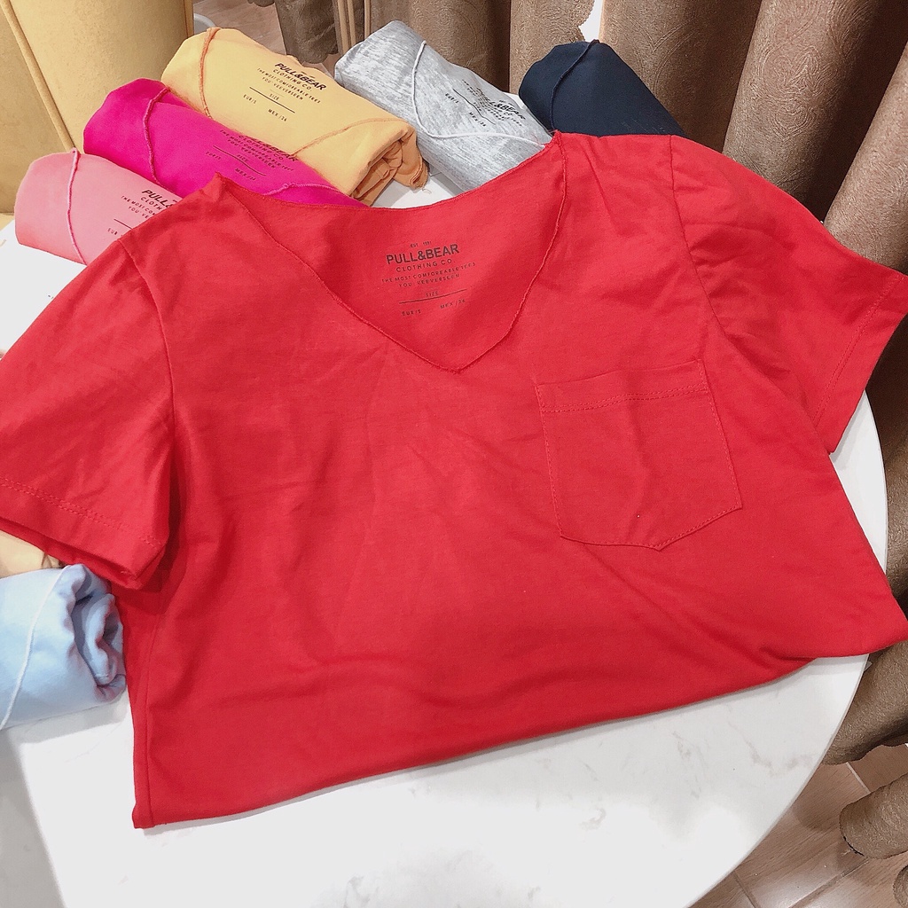 [Mã 11FASHIONSALE1 giảm 10k đơn 50k] Áo thun cổ tim túi nữ trơn nhiều màu chất vải đẹp mịn form vừa đẹp | BigBuy360 - bigbuy360.vn